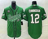 Men's Philadelphia Eagles #12 Randall Cunningham Green C Patch Cool Base Stitched Baseball Jersey,baseball caps,new era cap wholesale,wholesale hats